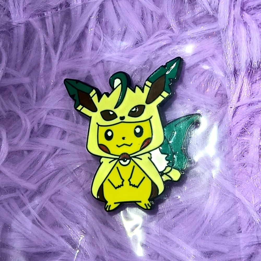 Pikachu Enamel Pin with Leafy Costume leafeon pokemon cards